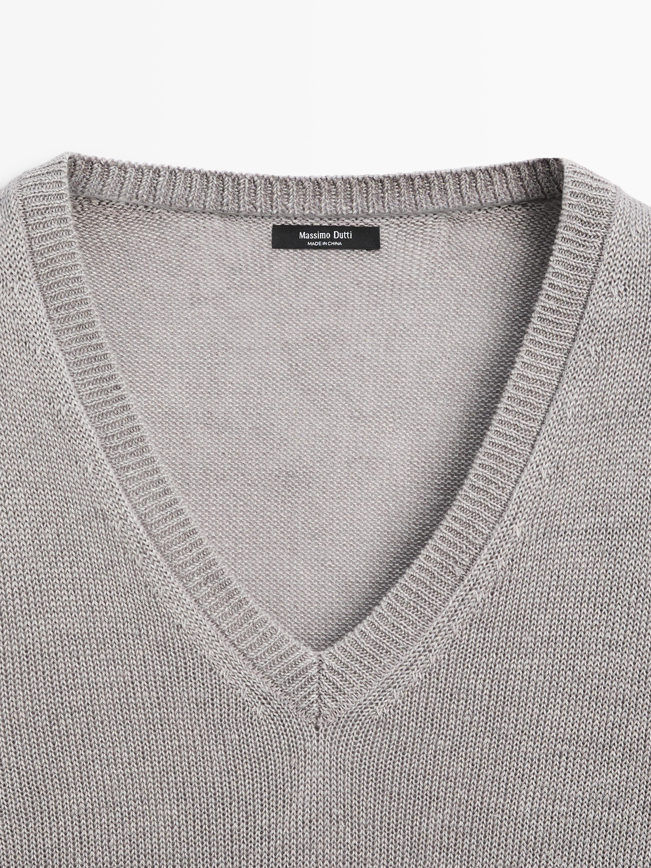 Pull en maille 100 % lin à col V